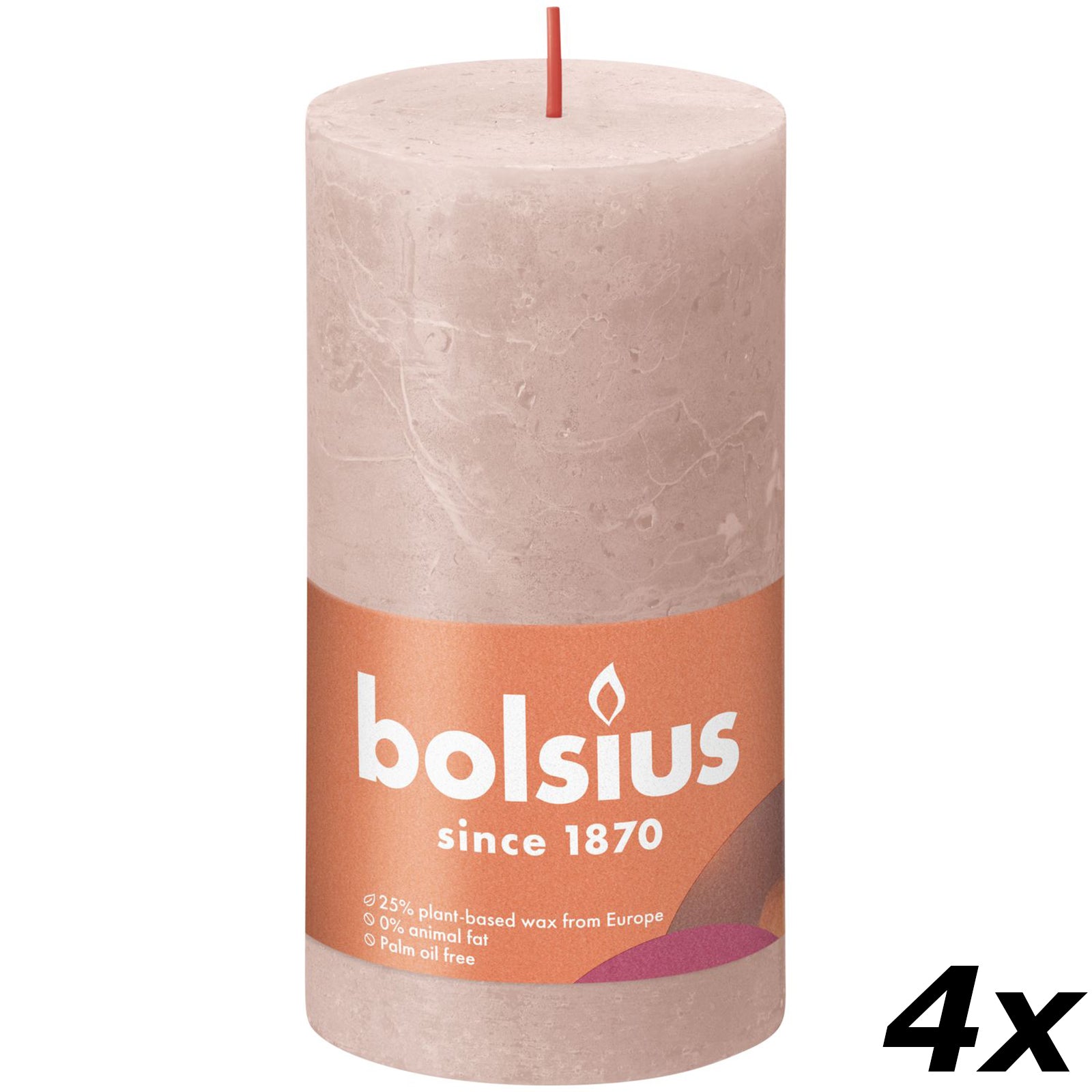 4er-Set Stumpenkerze - Höhe 13 cm - Durchmesser 6,8 cm - Rustik - Nebliges Rosa