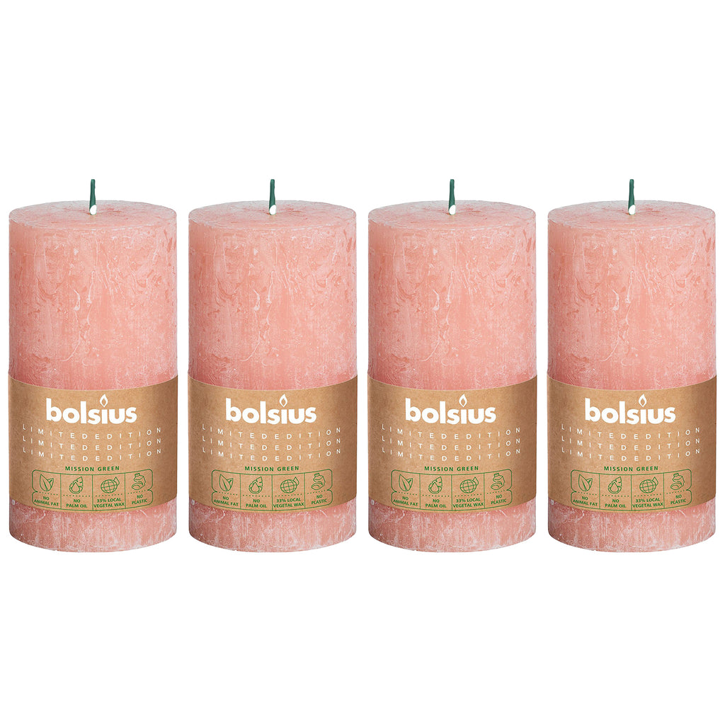 4er-Set Stumpenkerze - Höhe 13 cm - Durchmesser 6,8 cm - Rustik - Erde