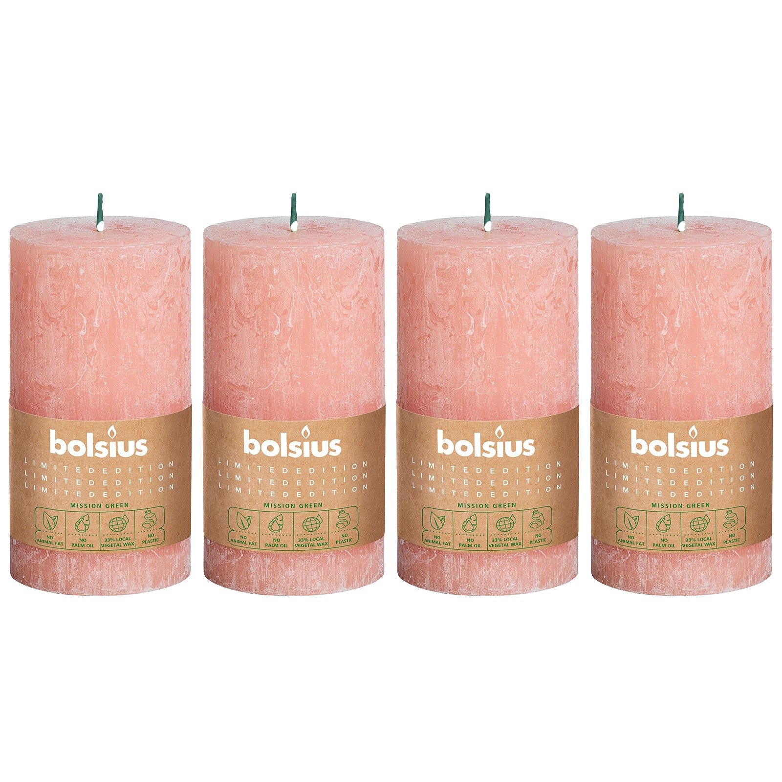 4er-Set Stumpenkerze - Höhe 13 cm - Durchmesser 6,8 cm - Rustik - Erde