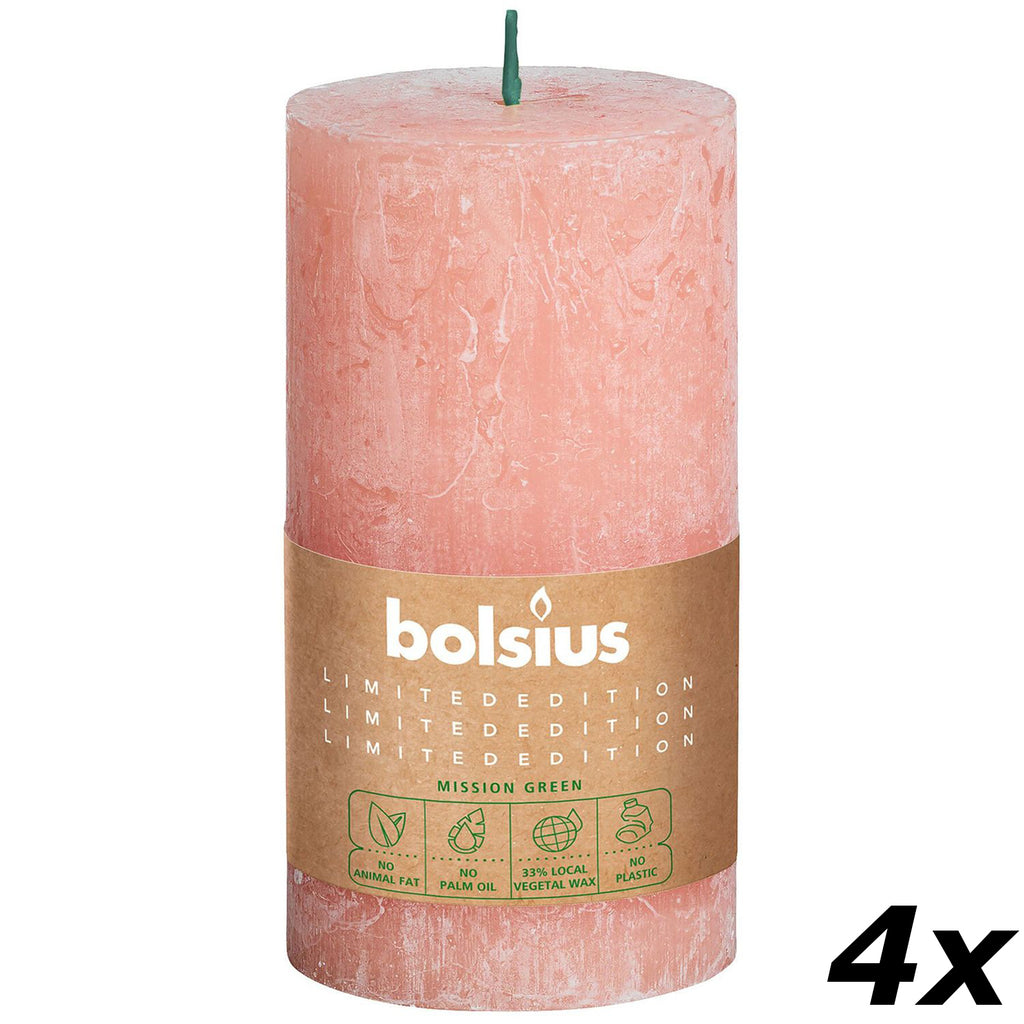 4er-Set Stumpenkerze - Höhe 13 cm - Durchmesser 6,8 cm - Rustik - Erde