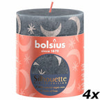 4er-Set Stumpenkerze - Höhe 8 cm - Durchmesser 6,8 cm - Rustik Print - Schieferblau - Mond