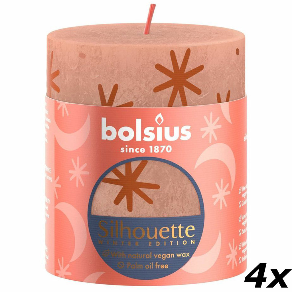 4er-Set Stumpenkerze - Höhe 8 cm - Durchmesser 6,8 cm - Rustik Print - Cremiges Caramel - Sterne