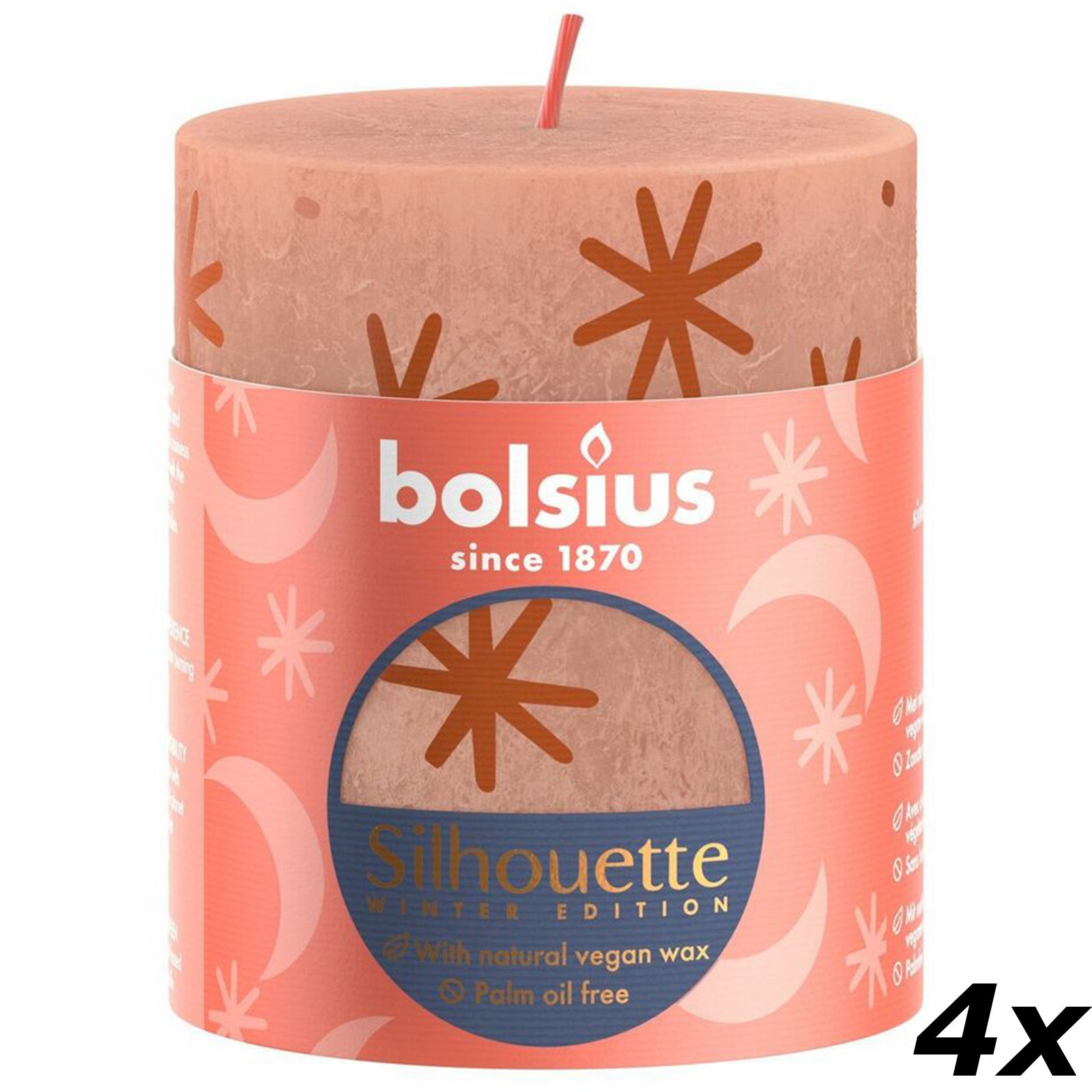 4er-Set Stumpenkerze - Höhe 8 cm - Durchmesser 6,8 cm - Rustik Print - Cremiges Caramel - Sterne