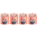 4er-Set Stumpenkerze - Höhe 8 cm - Durchmesser 6,8 cm - Rustik Print - Nebliges Rosa - Baum