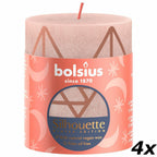 4er-Set Stumpenkerze - Höhe 8 cm - Durchmesser 6,8 cm - Rustik Print - Nebliges Rosa - Baum