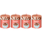 4er-Set Stumpenkerze - Höhe 8 cm - Durchmesser 6,8 cm - Rustik Print - Rostiges Rosa - Salbei