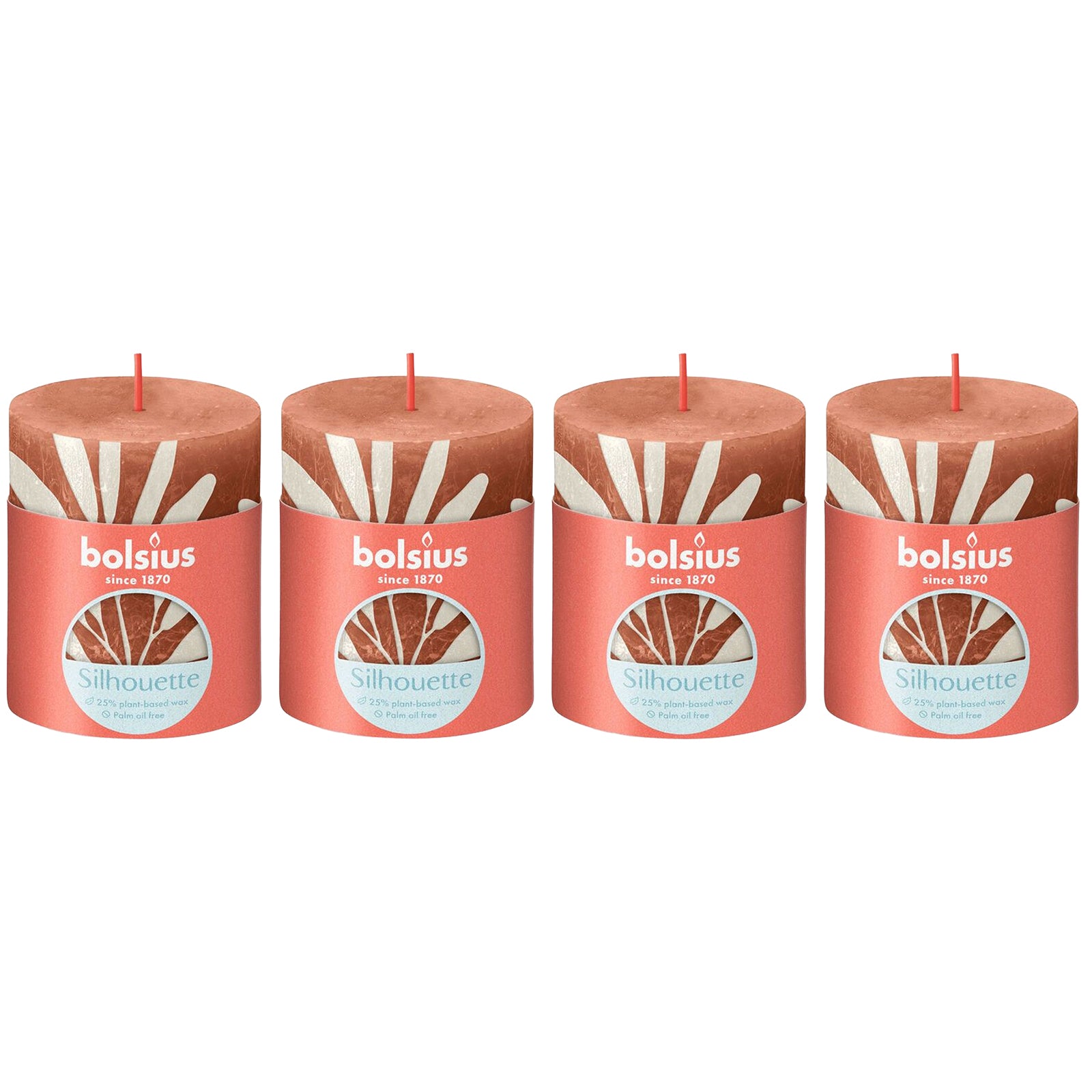 4er-Set Stumpenkerze - Höhe 8 cm - Durchmesser 6,8 cm - Rustik Print - Rostiges Rosa - Salbei
