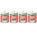 4er-Set Stumpenkerze - Höhe 8 cm - Durchmesser 6,8 cm - Rustik Print - Weiche Perle - Farn