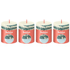 4er-Set Stumpenkerze - Höhe 8 cm - Durchmesser 6,8 cm - Rustik Print - Weiche Perle - Farn