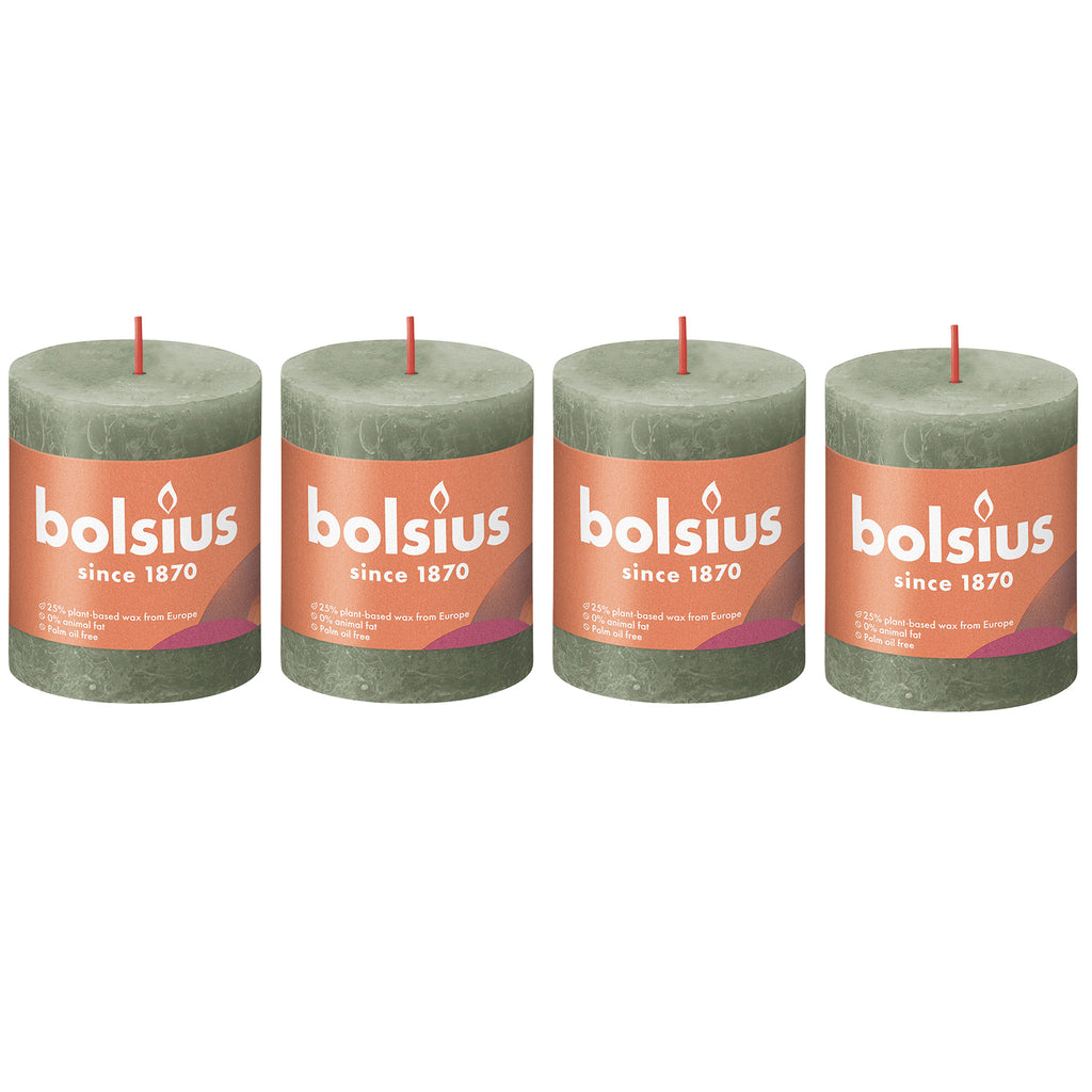 4er-Set Stumpenkerze - Höhe 8 cm - Durchmesser 6,8 cm - Rustik - Olivgrün