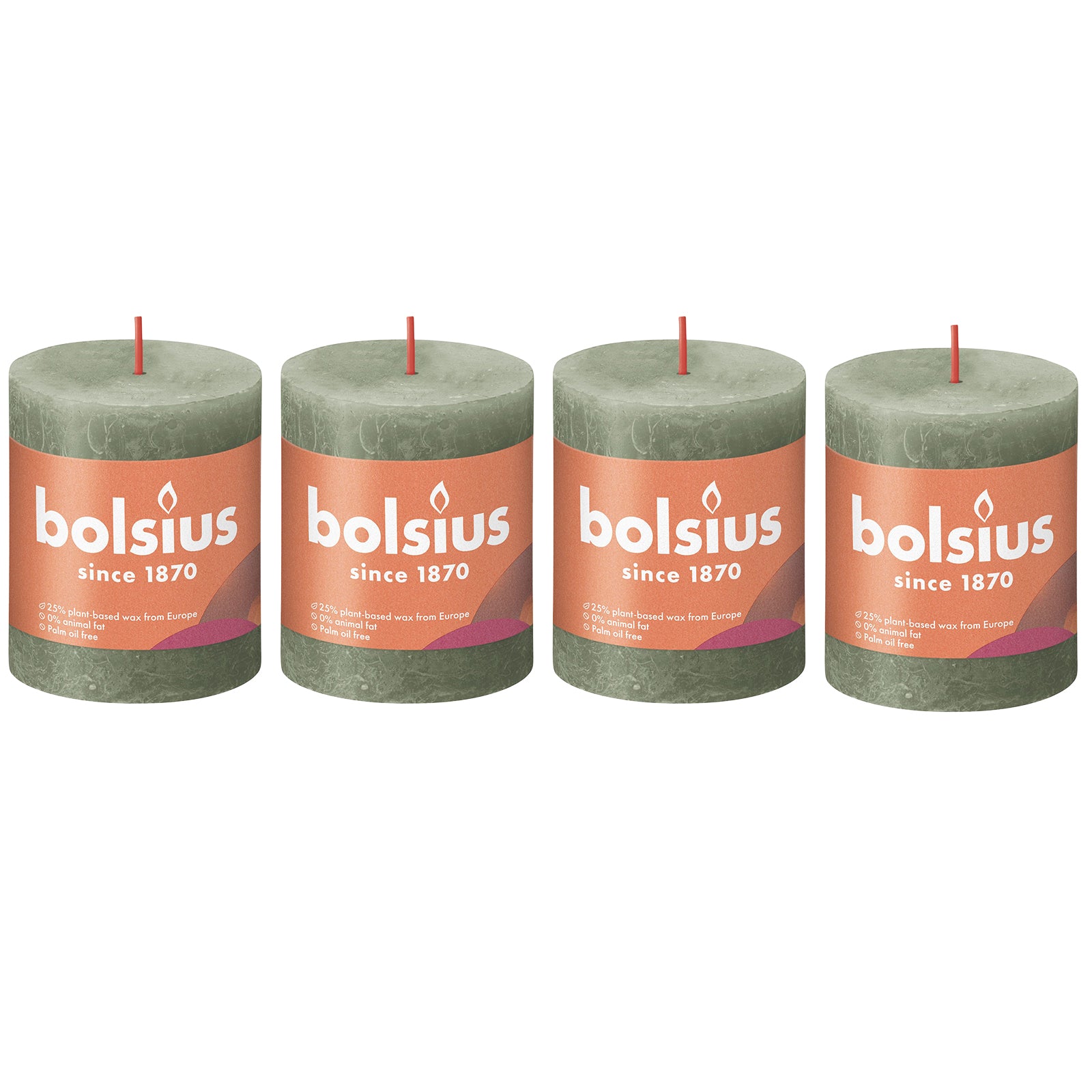 4er-Set Stumpenkerze - Höhe 8 cm - Durchmesser 6,8 cm - Rustik - Olivgrün