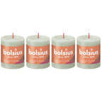 Lot de 4 bougies piliers - Hauteur 8 cm - Diamètre 6,8 cm - Style rustique - Vert brumeux