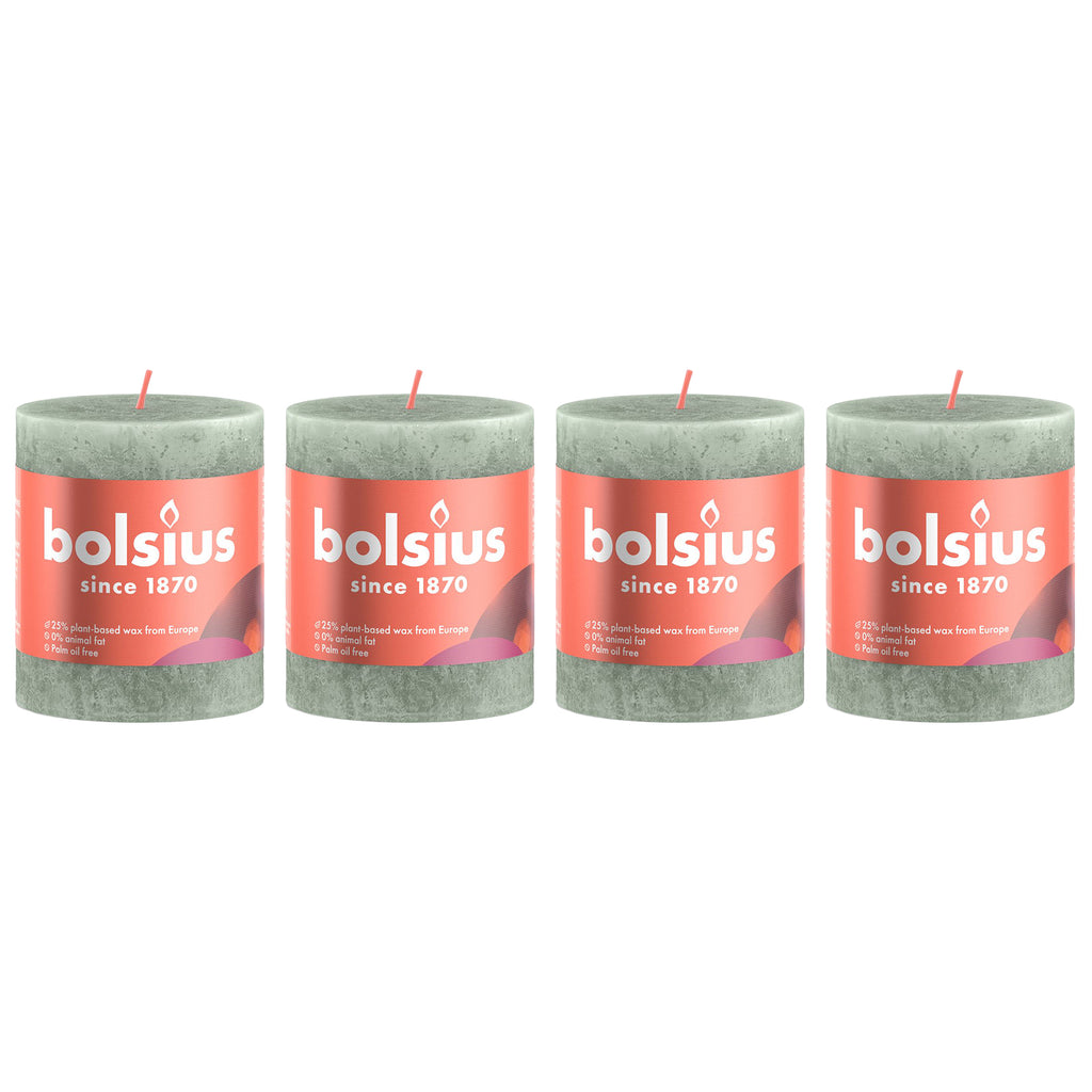 4er-Set Stumpenkerze - Höhe 8 cm - Durchmesser 6,8 cm - Rustik - Jade Grün