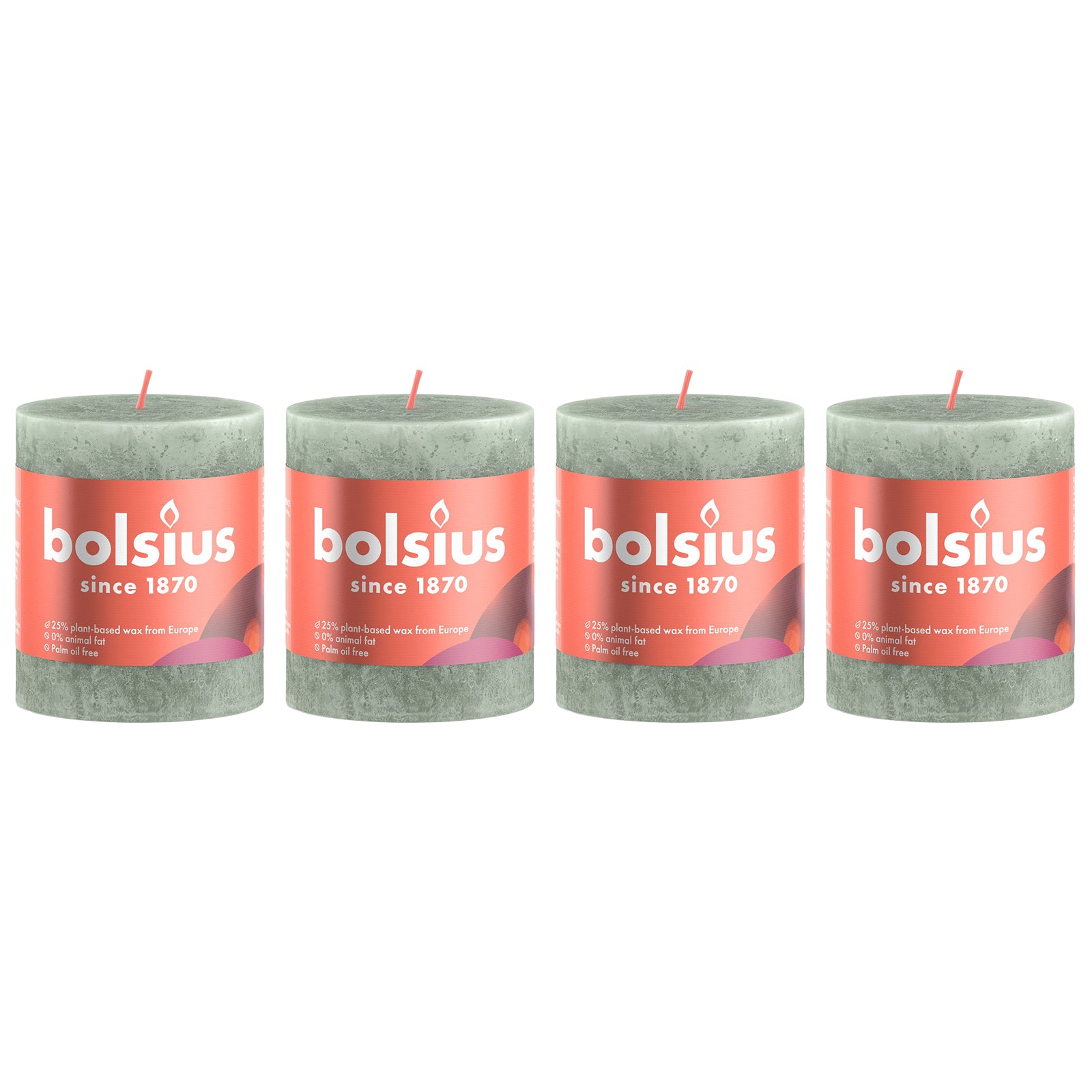 4er-Set Stumpenkerze - Höhe 8 cm - Durchmesser 6,8 cm - Rustik - Jade Grün