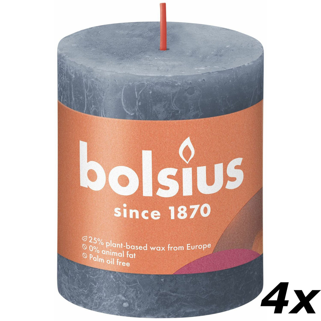 4er-Set Stumpenkerze - Höhe 8 cm - Durchmesser 6,8 cm - Rustik - Hortensienblau