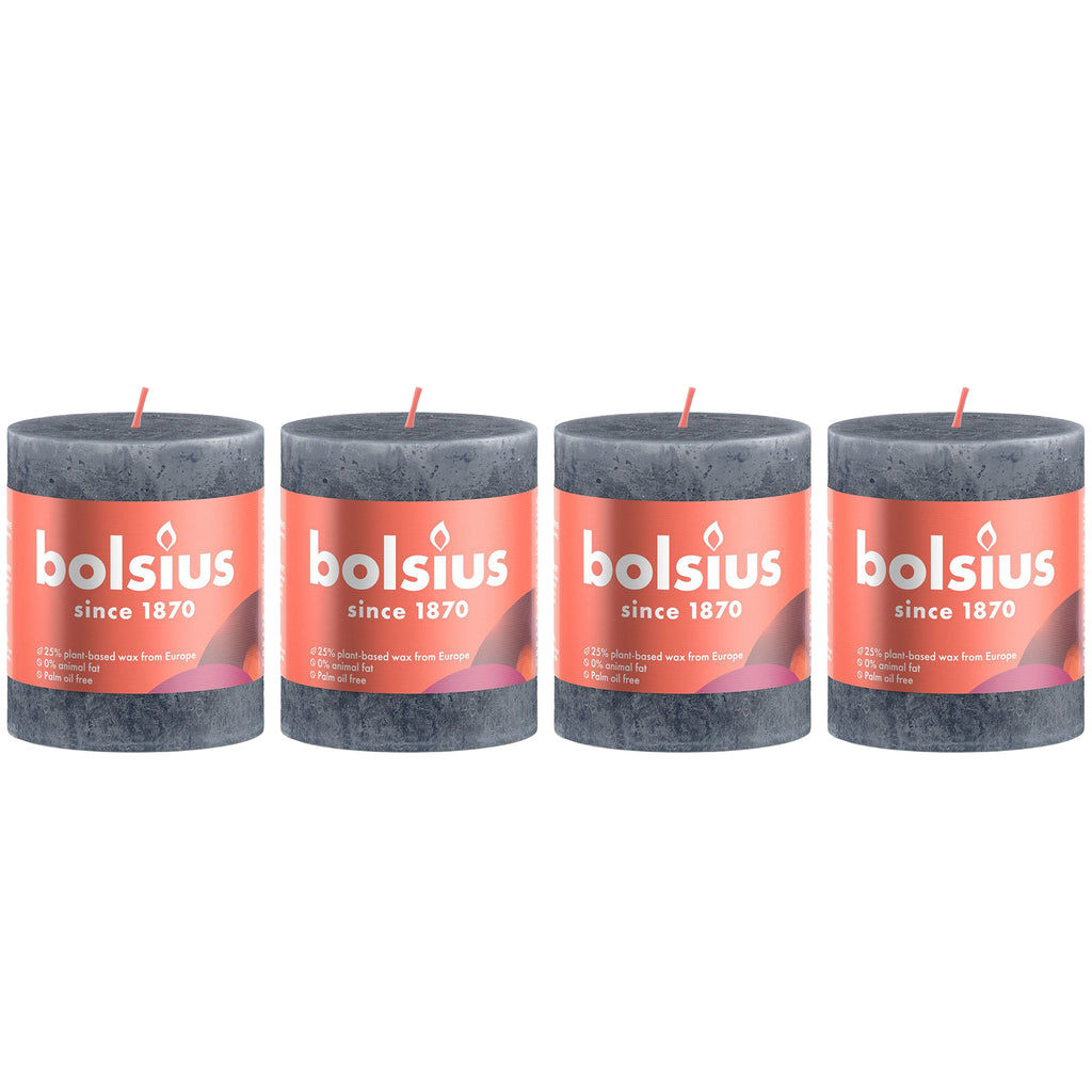 Lot de 4 bougies piliers - Hauteur 8 cm - Diamètre 6,8 cm - Style rustique - Bleu ardoise