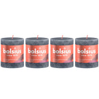 Lot de 4 bougies piliers - Hauteur 8 cm - Diamètre 6,8 cm - Style rustique - Bleu ardoise