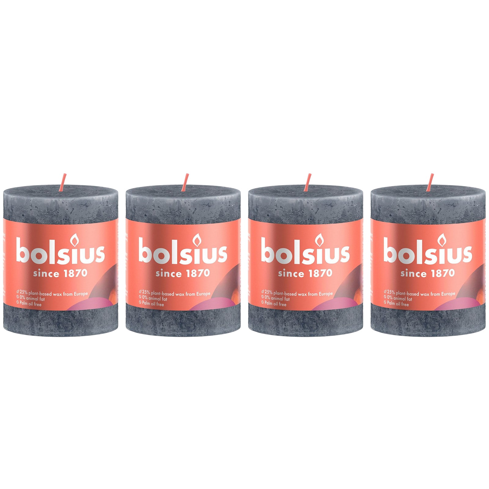Lot de 4 bougies piliers - Hauteur 8 cm - Diamètre 6,8 cm - Style rustique - Bleu ardoise