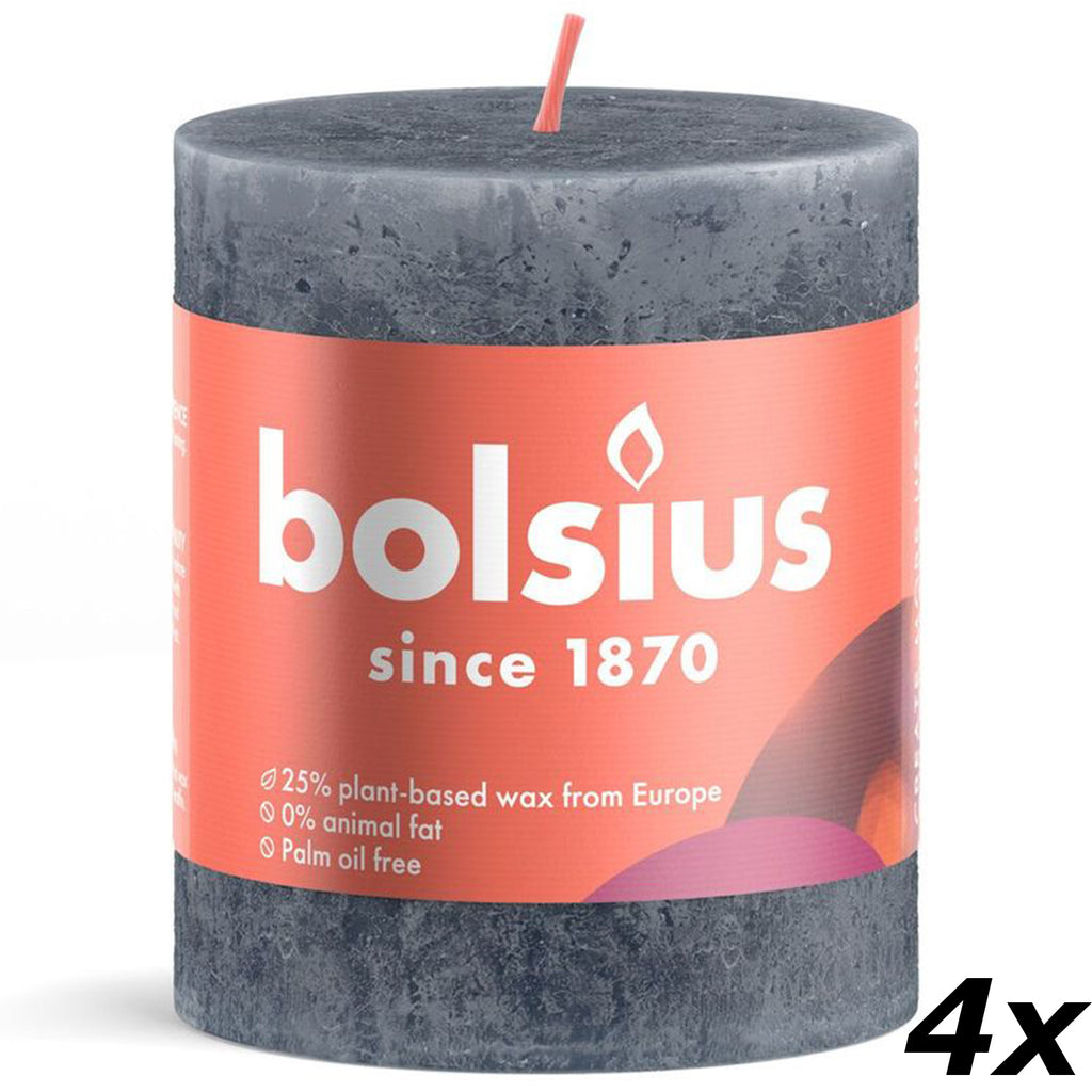 4er-Set Stumpenkerze - Höhe 8 cm - Durchmesser 6,8 cm - Rustik - Schieferblau