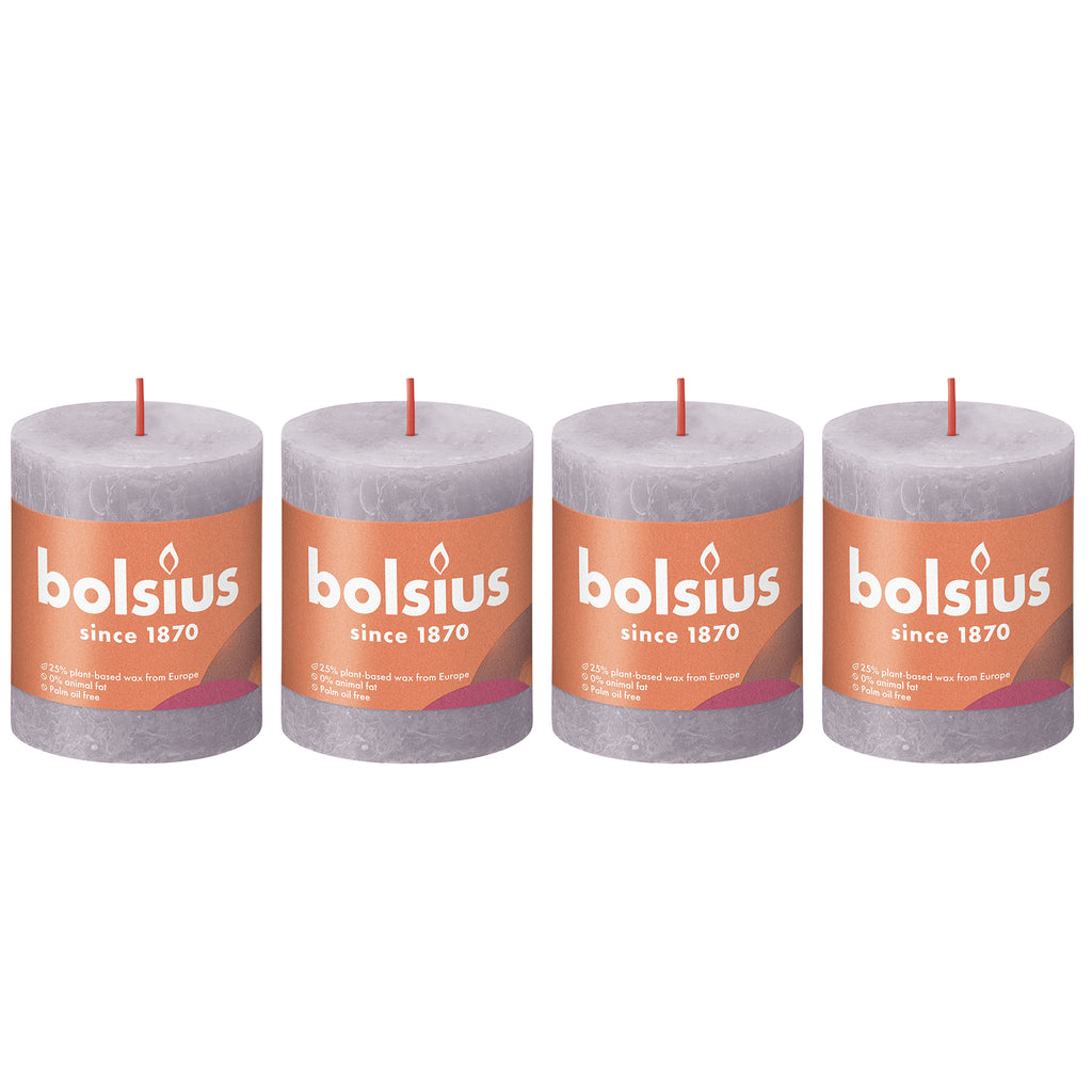 4er-Set Stumpenkerze - Höhe 8 cm - Durchmesser 6,8 cm - Rustik - Gefrorener Lavendel