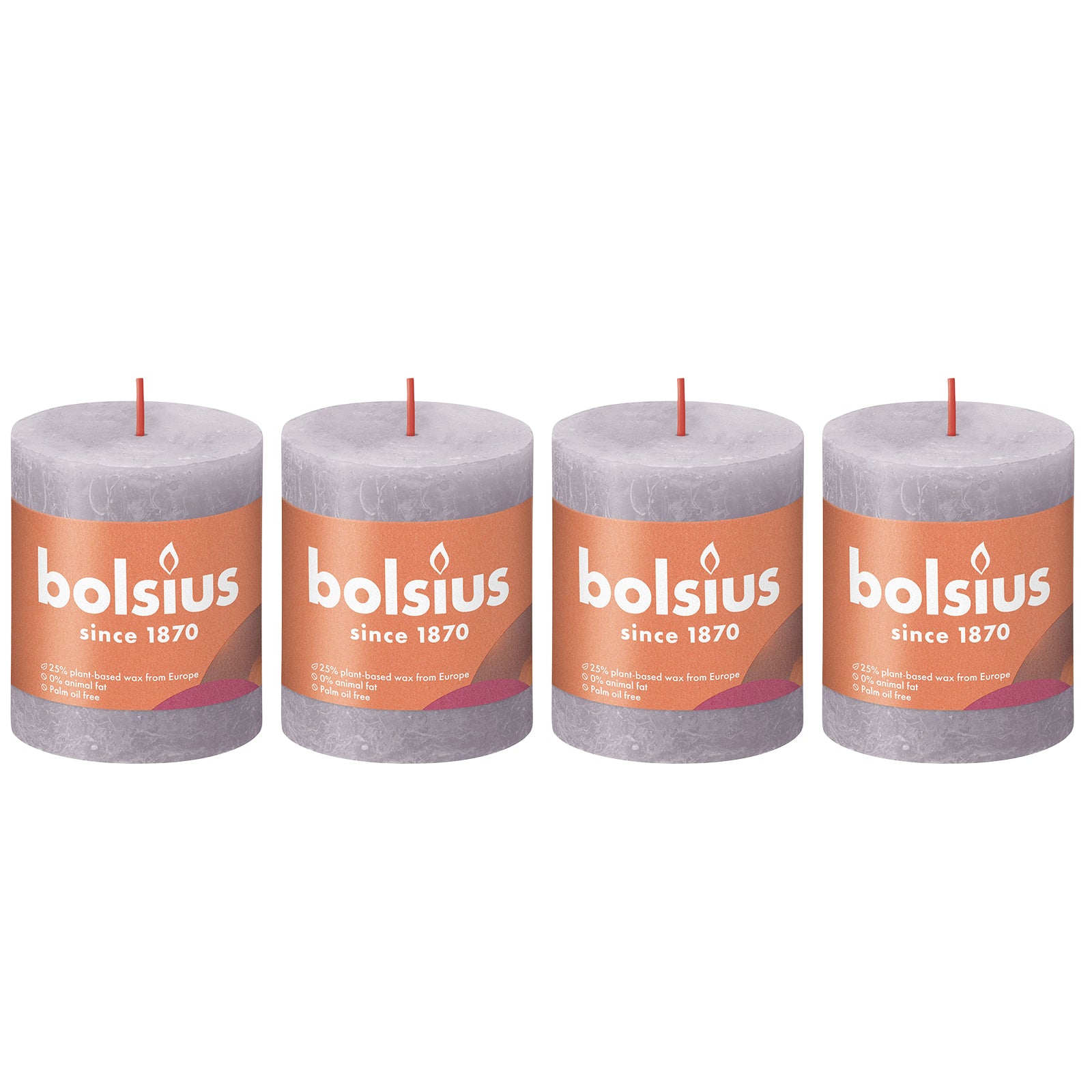 4er-Set Stumpenkerze - Höhe 8 cm - Durchmesser 6,8 cm - Rustik - Gefrorener Lavendel