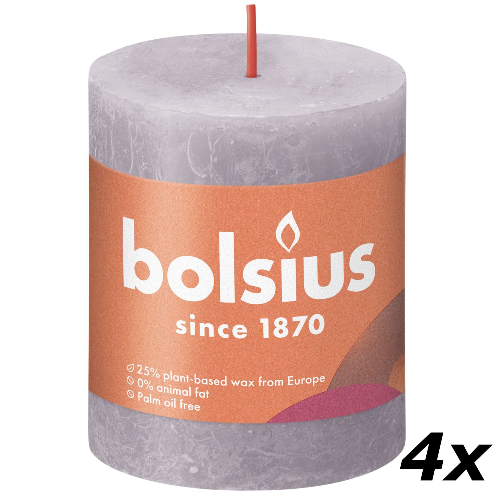 4er-Set Stumpenkerze - Höhe 8 cm - Durchmesser 6,8 cm - Rustik - Gefrorener Lavendel