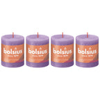 Set of 4 pillar candles - Height 8 cm - Diameter 6.8 cm - Rustic - Flowering Violet