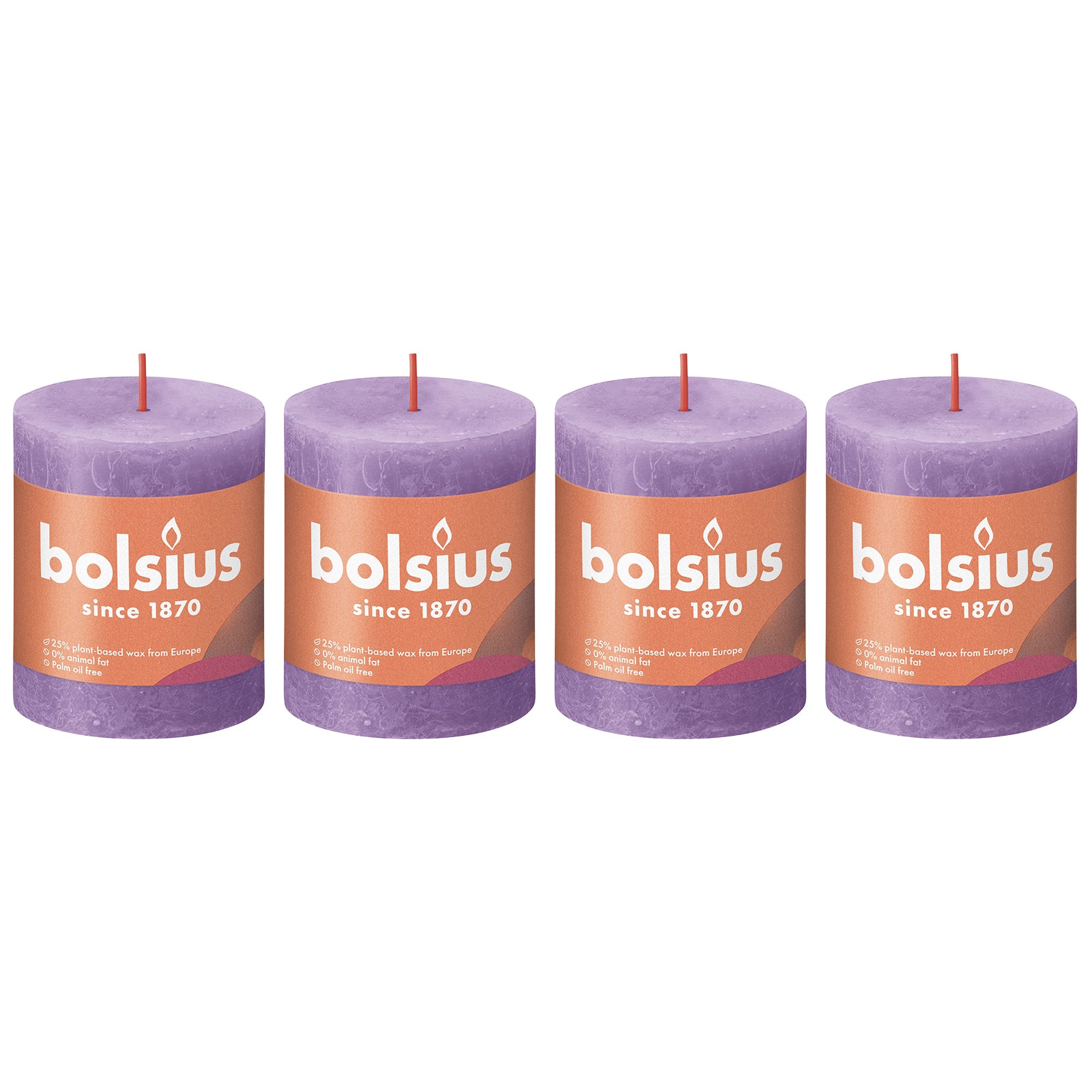Set of 4 pillar candles - Height 8 cm - Diameter 6.8 cm - Rustic - Flowering Violet