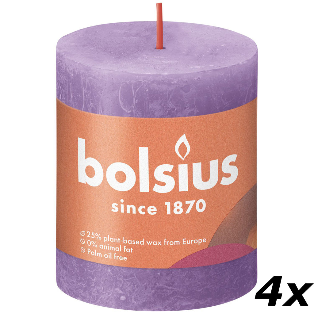 Set of 4 pillar candles - Height 8 cm - Diameter 6.8 cm - Rustic - Flowering Violet
