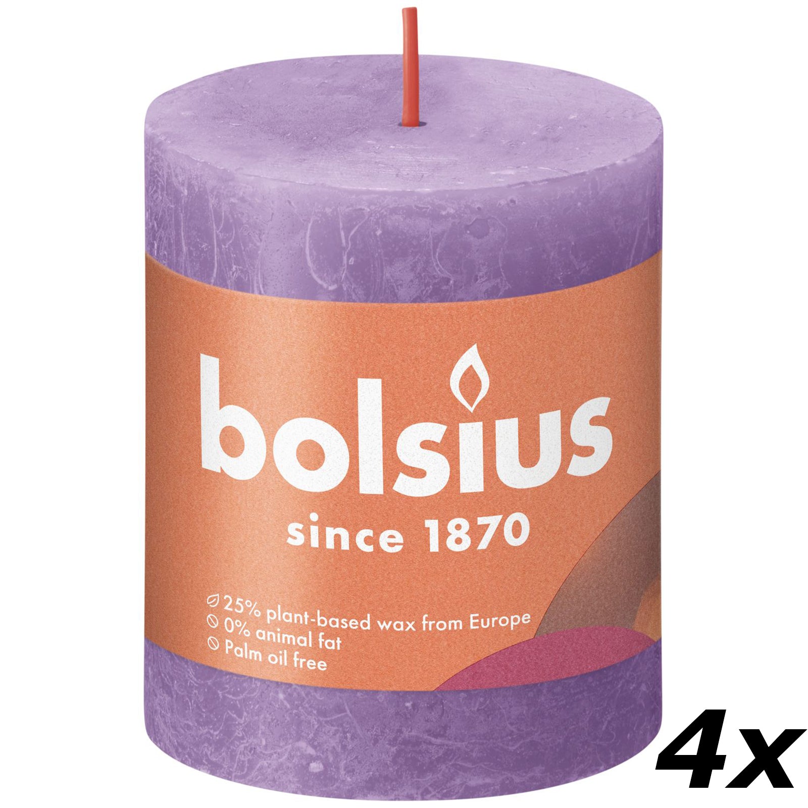 Set of 4 pillar candles - Height 8 cm - Diameter 6.8 cm - Rustic - Flowering Violet