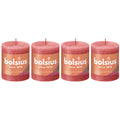 Lot de 4 bougies piliers - Hauteur 8 cm - Diamètre 6,8 cm - Style rustique - Fleurs roses