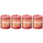 Lot de 4 bougies piliers - Hauteur 8 cm - Diamètre 6,8 cm - Style rustique - Fleurs roses