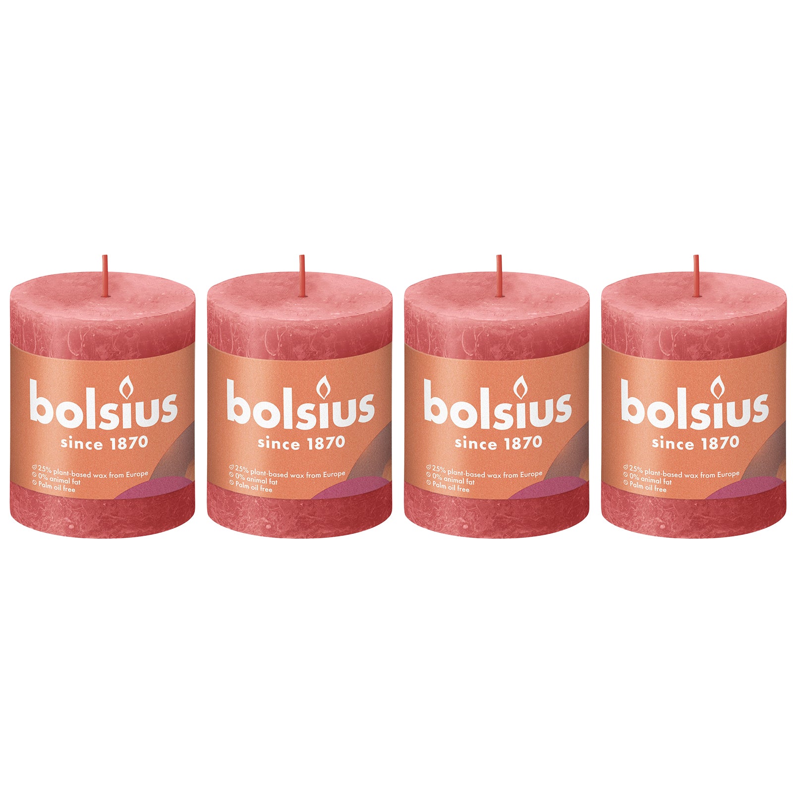 Lot de 4 bougies piliers - Hauteur 8 cm - Diamètre 6,8 cm - Style rustique - Fleurs roses