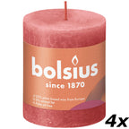 4er-Set Stumpenkerze - Höhe 8 cm - Durchmesser 6,8 cm - Rustik - Rosa Blüte