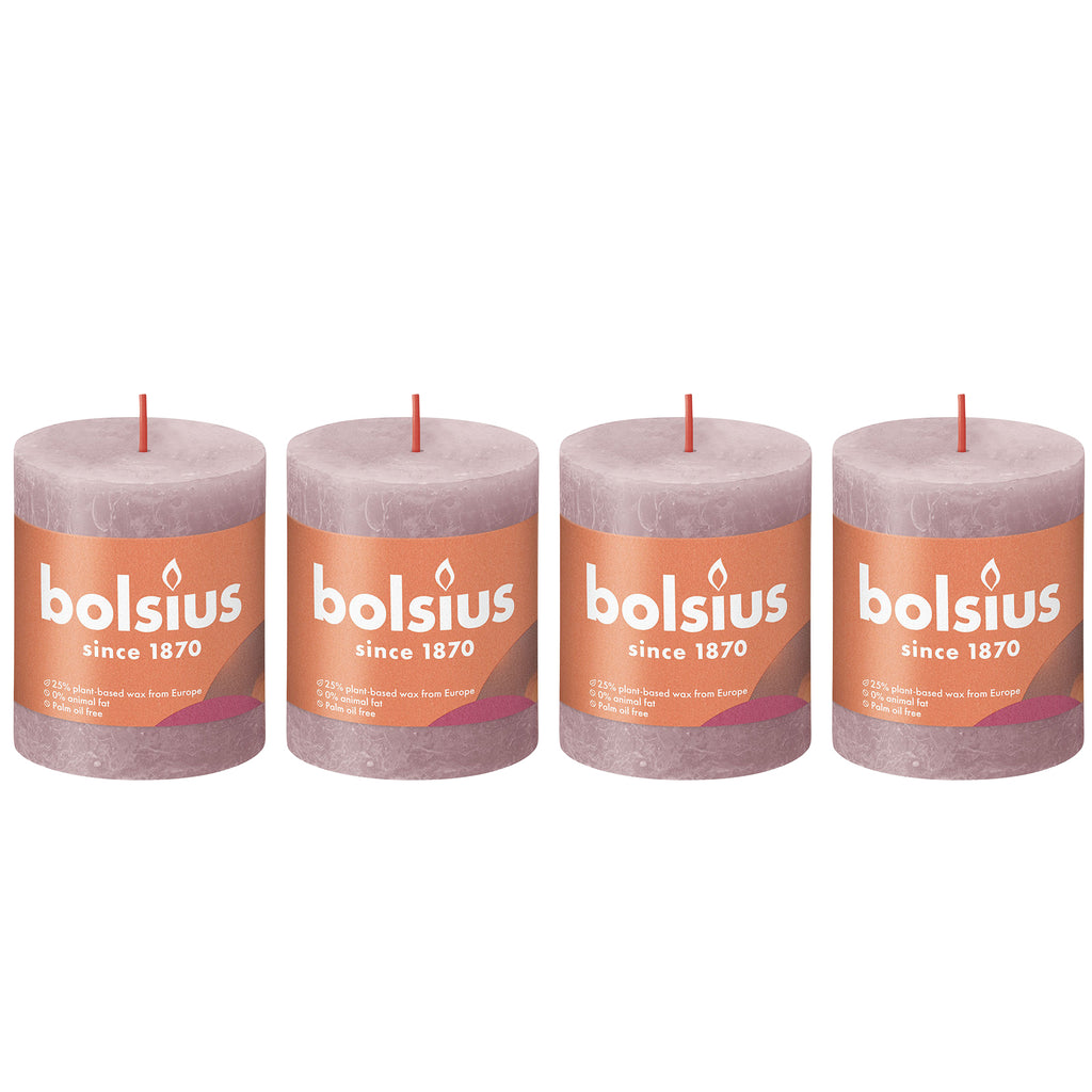 4er-Set Stumpenkerze - Höhe 8 cm - Durchmesser 6,8 cm - Rustik - Eschenrose