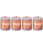 4er-Set Stumpenkerze - Höhe 8 cm - Durchmesser 6,8 cm - Rustik - Eschenrose