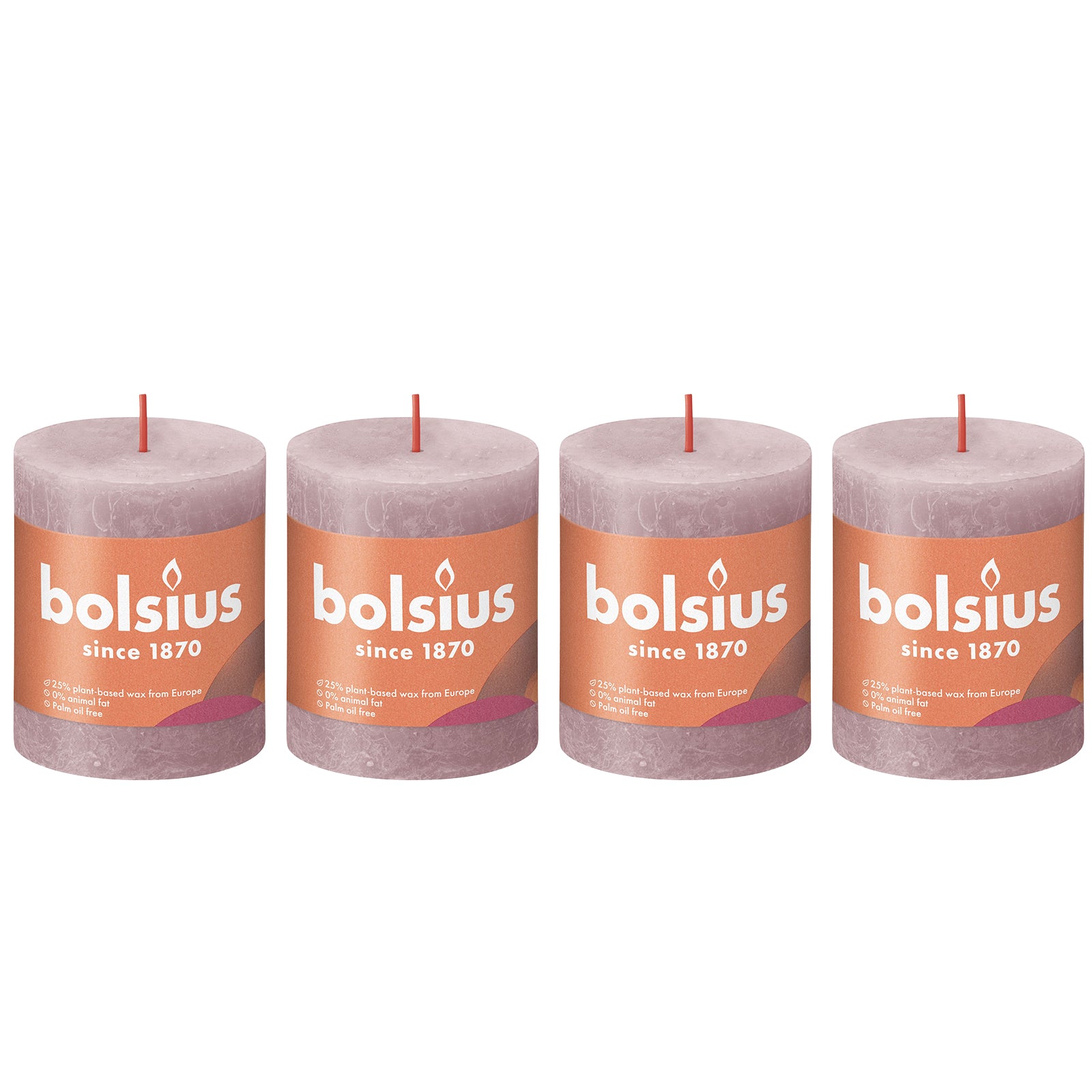 Set of 4 pillar candles - Height 8 cm - Diameter 6.8 cm - Rustic - Ash Rose