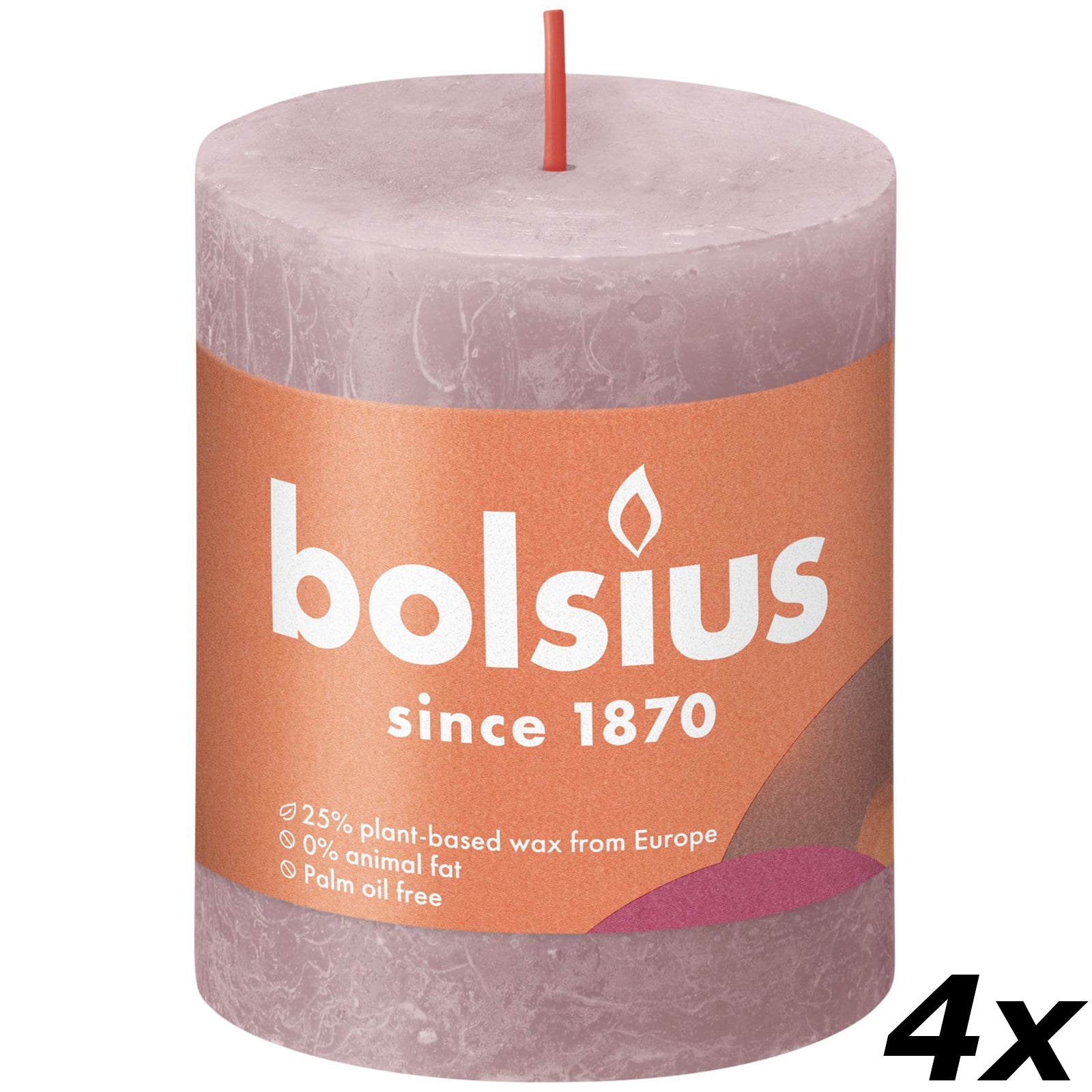 4er-Set Stumpenkerze - Höhe 8 cm - Durchmesser 6,8 cm - Rustik - Eschenrose