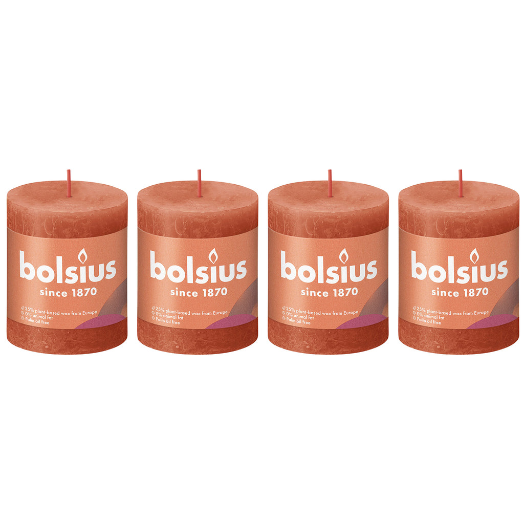 4er-Set Stumpenkerze - Höhe 8 cm - Durchmesser 6,8 cm - Rustik - Herbstliches Orange