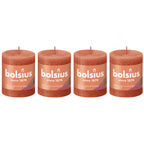 4er-Set Stumpenkerze - Höhe 8 cm - Durchmesser 6,8 cm - Rustik - Herbstliches Orange