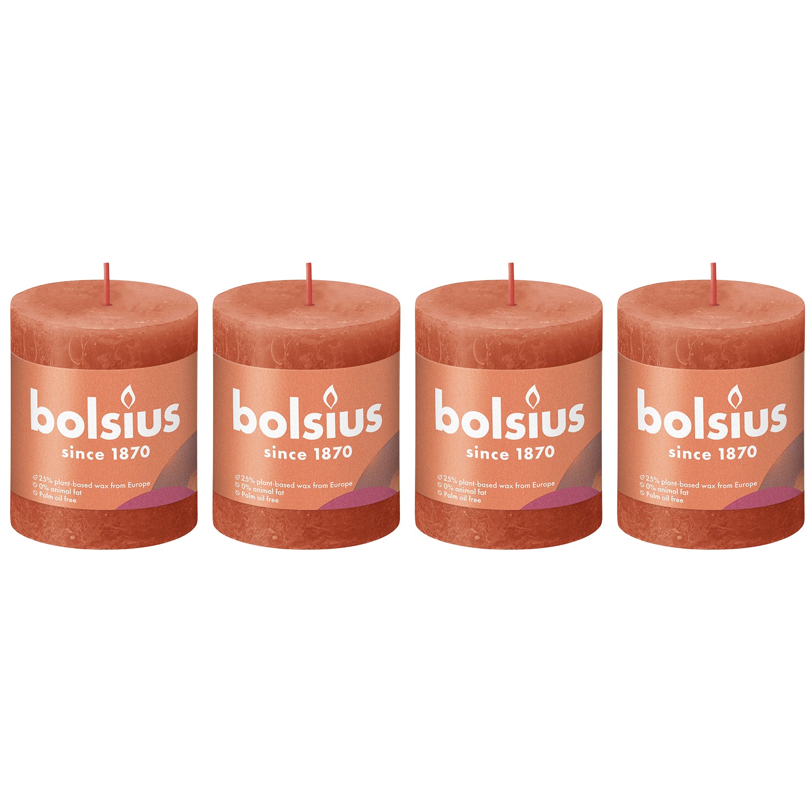 4er-Set Stumpenkerze - Höhe 8 cm - Durchmesser 6,8 cm - Rustik - Herbstliches Orange