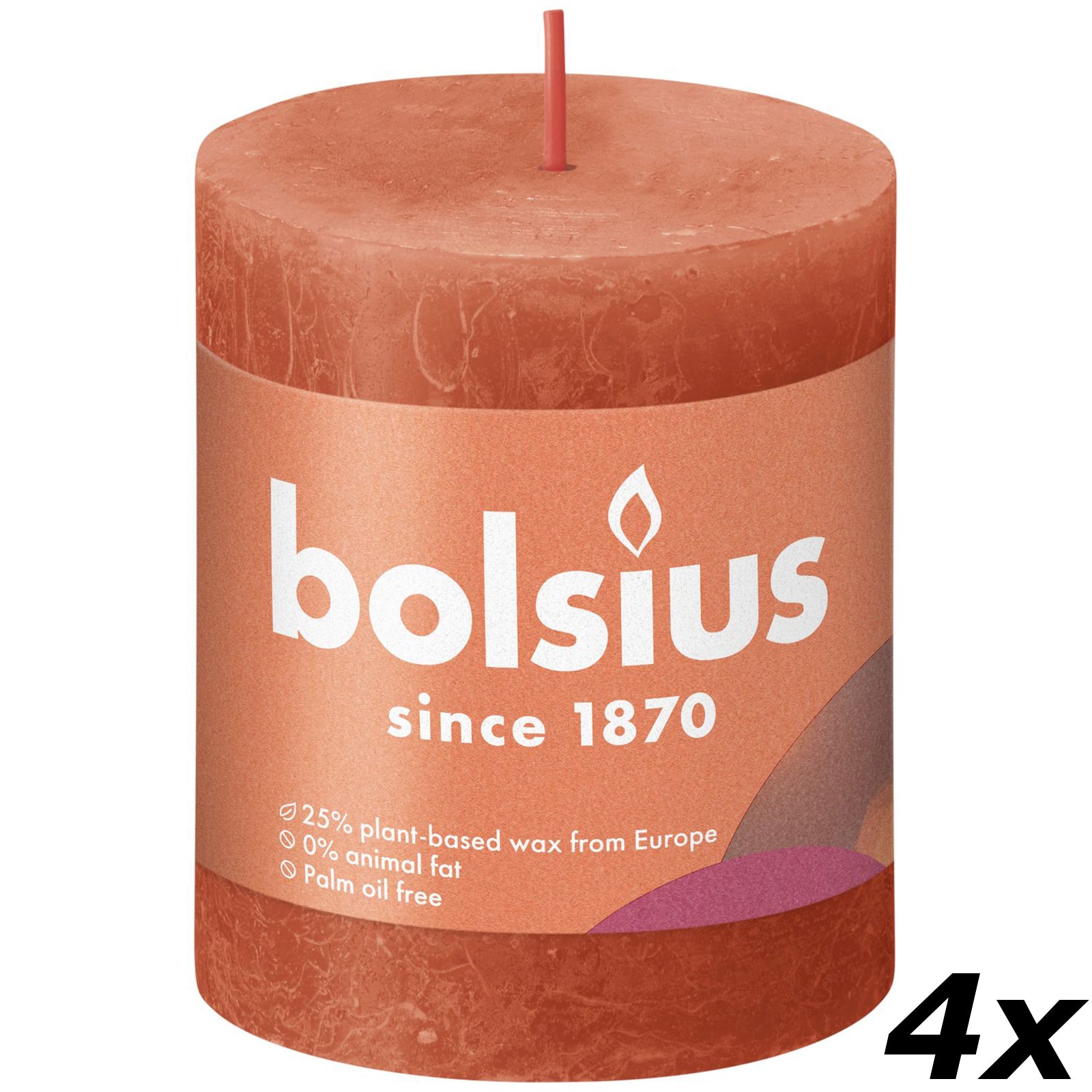 4er-Set Stumpenkerze - Höhe 8 cm - Durchmesser 6,8 cm - Rustik - Herbstliches Orange