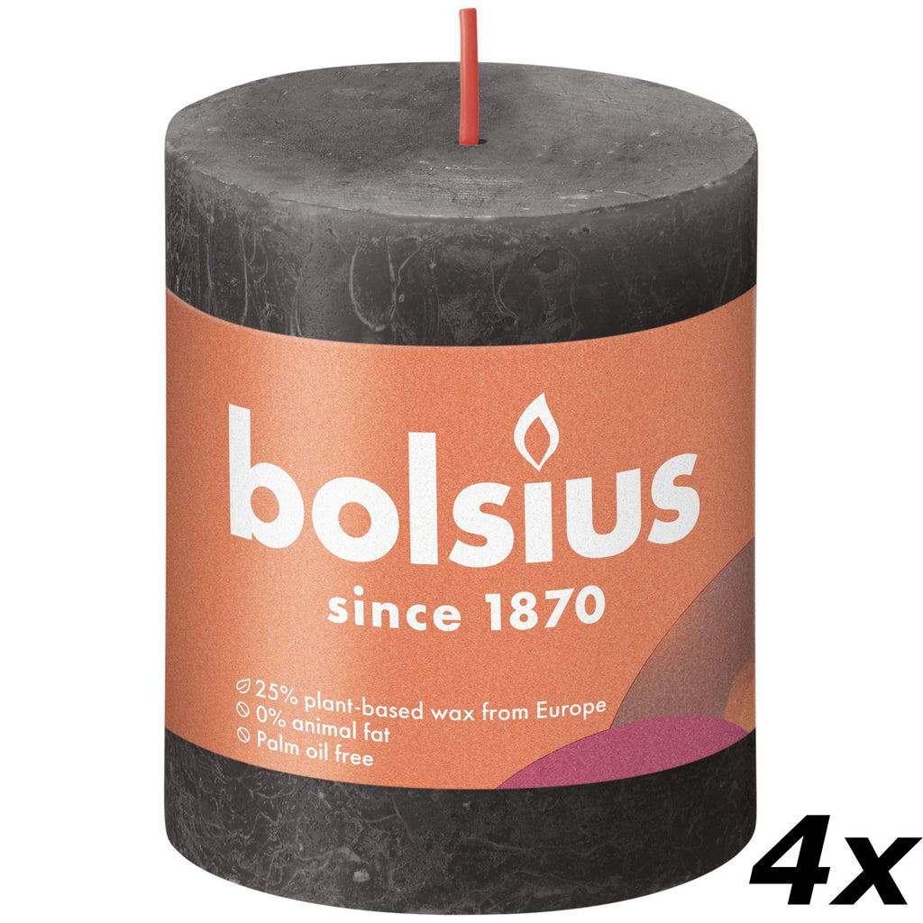 4er-Set Stumpenkerze - Höhe 8 cm - Durchmesser 6,8 cm - Rustik - Stürmisches Grau