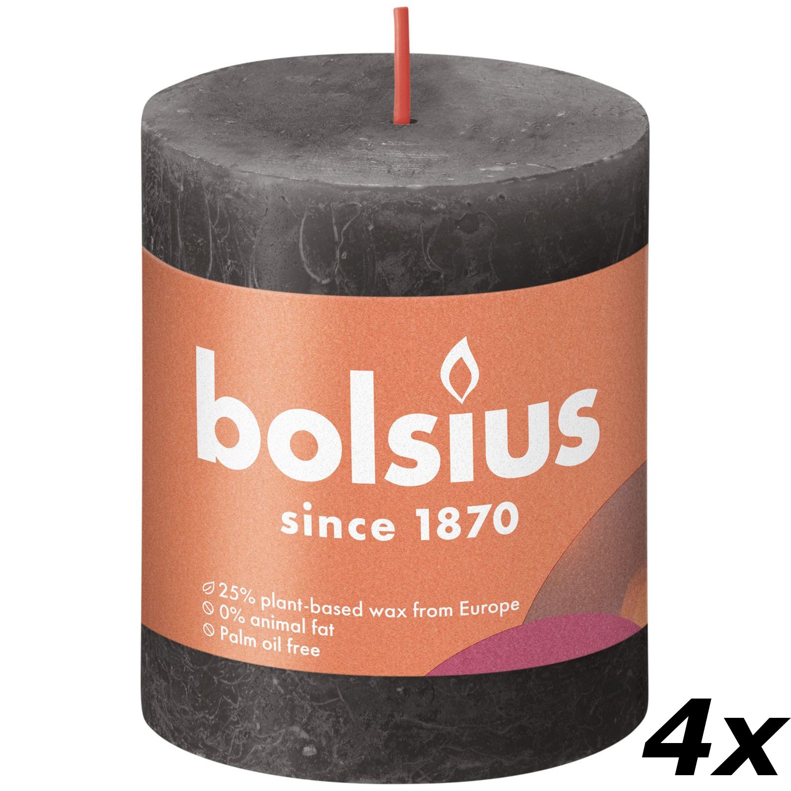 4er-Set Stumpenkerze - Höhe 8 cm - Durchmesser 6,8 cm - Rustik - Stürmisches Grau