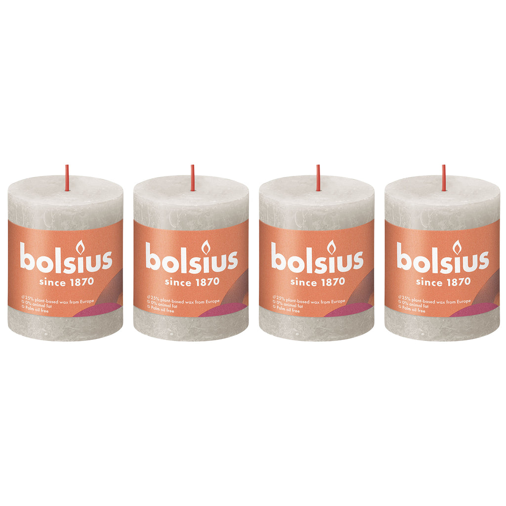 4er-Set Stumpenkerze - Höhe 8 cm - Durchmesser 6,8 cm - Rustik - Sandgrau