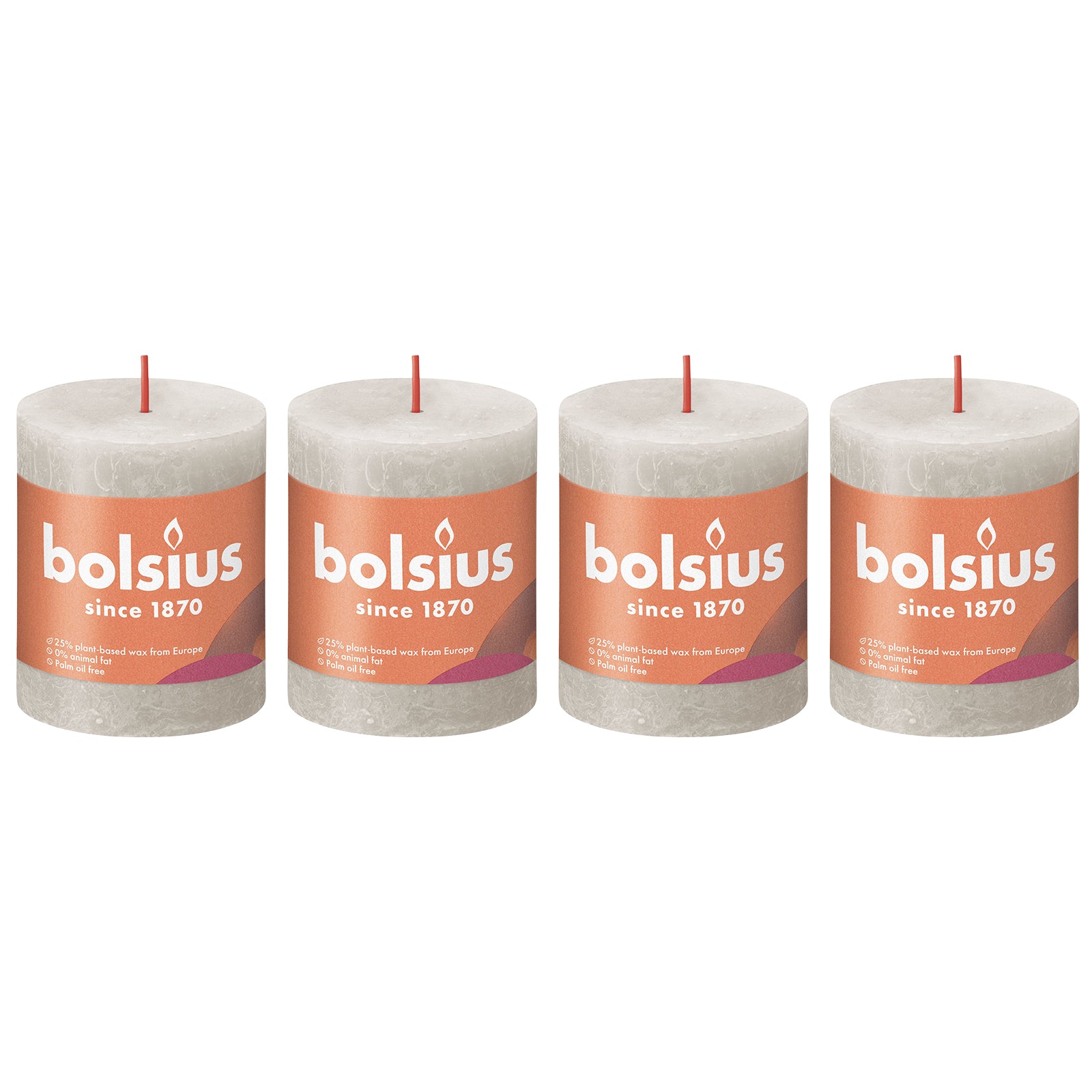 4er-Set Stumpenkerze - Höhe 8 cm - Durchmesser 6,8 cm - Rustik - Sandgrau