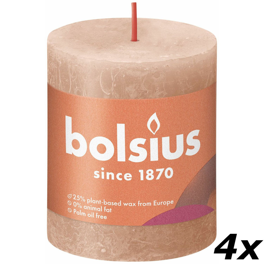 4er-Set Stumpenkerze - Höhe 8 cm - Durchmesser 6,8 cm - Rustik - Cremiges Karamell