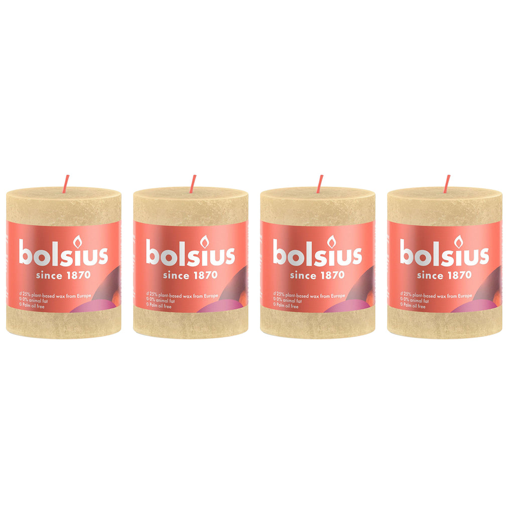 Lot de 4 bougies piliers - Hauteur 8 cm - Diamètre 6,8 cm - Style rustique - Beige avoine