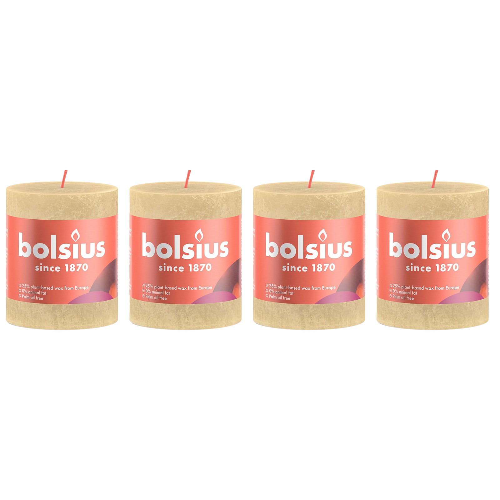 Lot de 4 bougies piliers - Hauteur 8 cm - Diamètre 6,8 cm - Style rustique - Beige avoine
