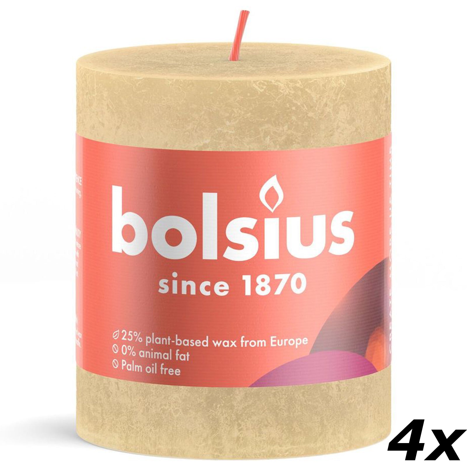Lot de 4 bougies piliers - Hauteur 8 cm - Diamètre 6,8 cm - Style rustique - Beige avoine